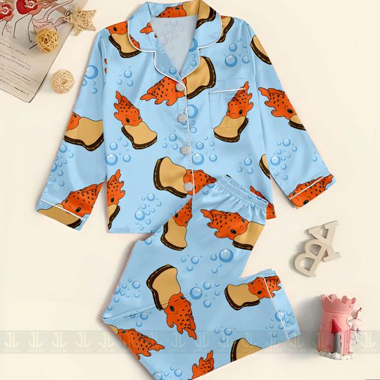 Discover Pudge Eating Sandwich Stitch Unisex Satin Pajamas Set, Spooky Season Pajamas , Long Sleeve And Short Styles