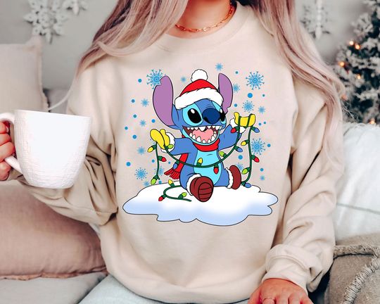 Discover Stitch Christmas Lights Shirt | Retro Disney Holiday Tee | Vintage Lilo & Stitch Disney World Family Matching Christmas Gift 2025