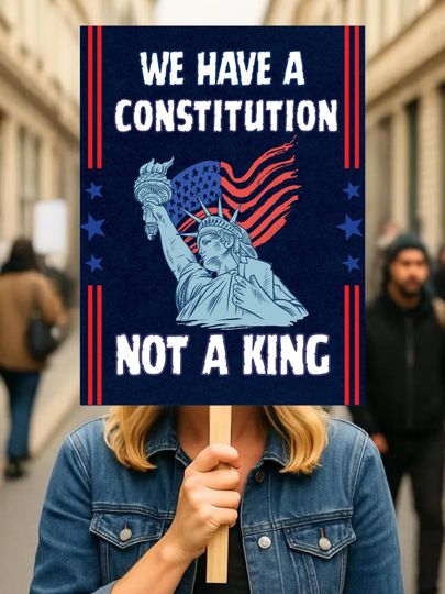 Discover Protest Sign - No Kings in America, We Have Constitution, Anti-Trump Resistance, Political Activist Rally Poster