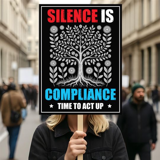 Discover Silence is Compliance Resist Protest Sign, Anti-Trump, Political Activist Rally Sign, Resist Racism, Resist Fascism Protest Poster