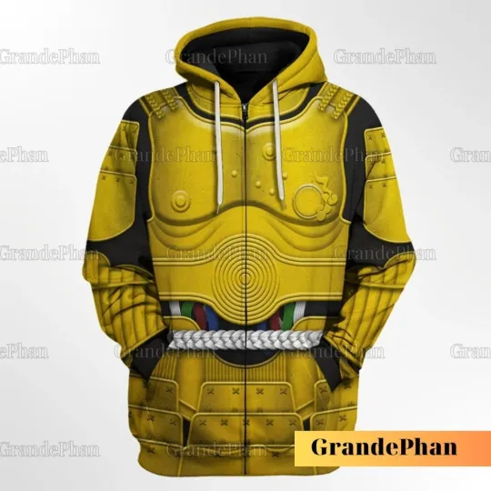 Halloween Star Wars C-3po Costume Cosplay 3D Hoodie, ZIP