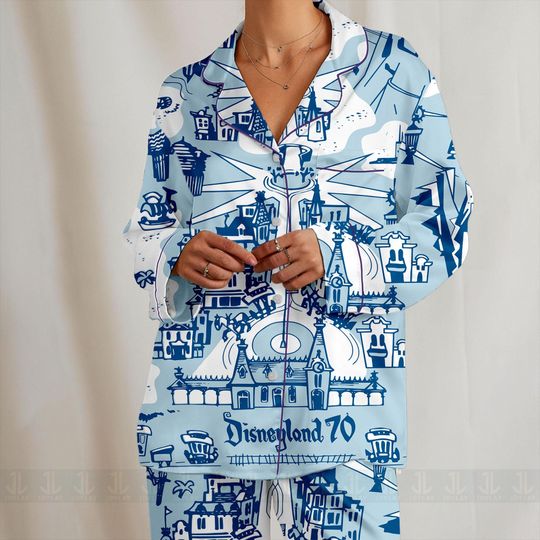 Disneyland 70th California Adventure Park Unisex Satin Pajamas Set