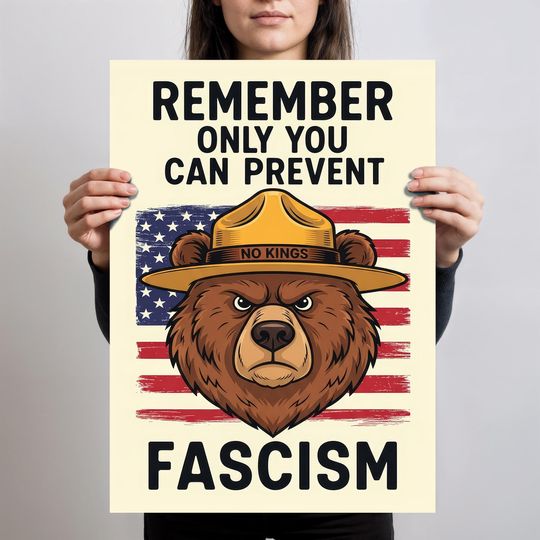 Discover No Kings Protest Sign , Bear Refuse Fascism Political Activist Rally Sign, ICE Protest, Anti Trump Protest Poster