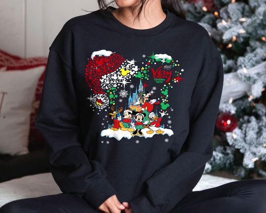 Discover Mickey & Friends Very Merry Christmas Sweatshirt | Retro Disney Holiday Shirt | Vintage Disney World Family Matching Xmas Gift 2025