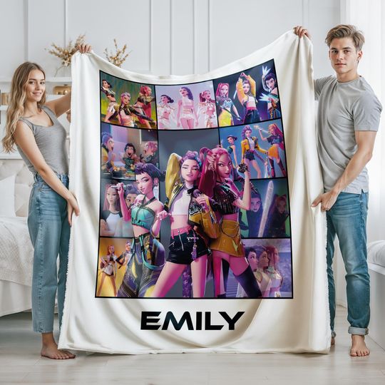 Custom Hunter Birthday Blanket, Personalized Demon Hunter Plush Blanket