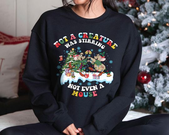 Discover Retro Not a Creature Was Stirring Sweatshirt | Vintage Jaq Gus Mouse Christmas Tee 2025 | Funny Disney Holiday US Style