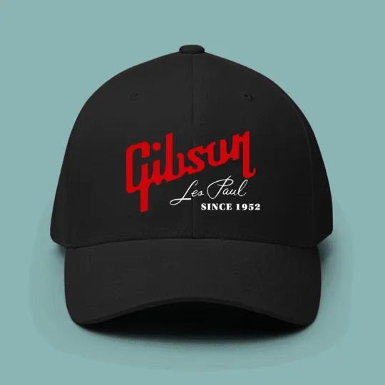 Discover Gibson Les Paul Guitar Logo Printed Black Baseball Cap Adjustable