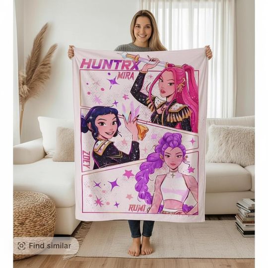 Discover K-Pop Demon Hunters Blanket  Anime Inspired Throw, Soft Fleece Blanket with Idol Characters, Cosplay Gift, Cozy Kpop Fan Merch