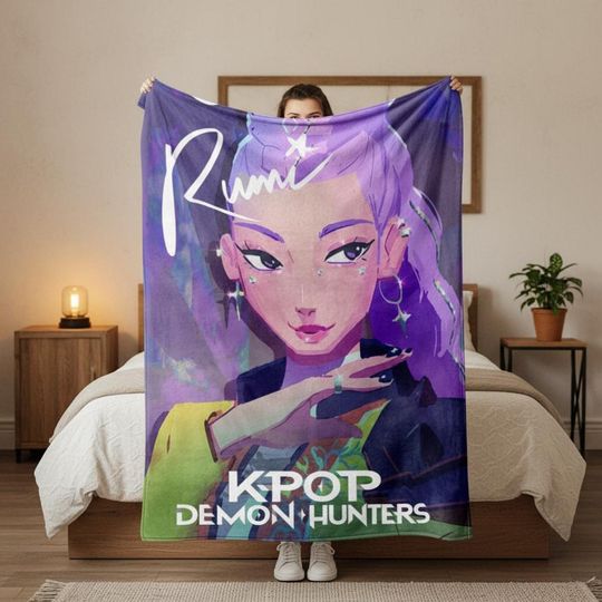 Discover K-Pop Demon Hunters Blanket  Anime Inspired Throw, Soft Fleece Blanket with Idol Characters, Cosplay Gift, Cozy Kpop Fan Merch