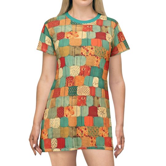 Autumn Patchwork T-Shirt Dress