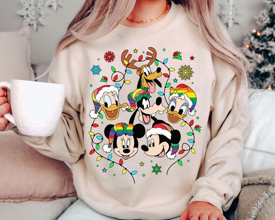 Discover Mickey & Friends Rainbow Christmas Sweatshirt | Retro Disney Holiday Tee | Vintage LGBT Pride Disney World Family Matching Xmas Gift 2025