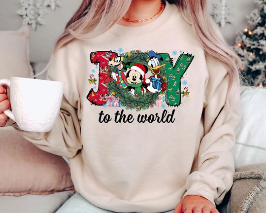 Discover Joy to the World Christmas Sweatshirt | Retro Disney Holiday Tee | Vintage Mickey Donald Goofy Disney World Family Matching Xmas Gift 2025