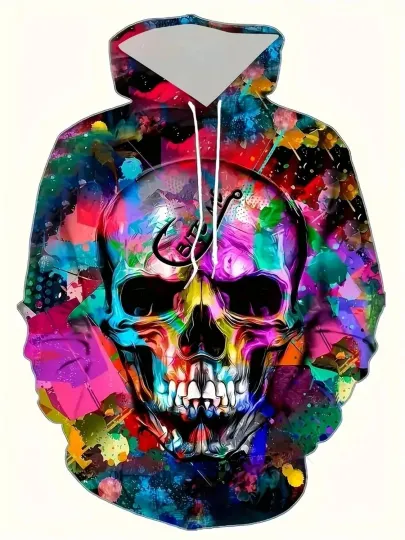 Discover 3D Skull Print Hoodie, Stylish Men_S Sweatshirt