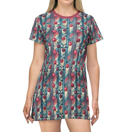 Discover Retro Cherry Print T-Shirt Dress for Women