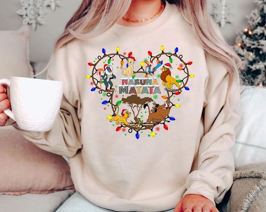 Hakuna Matata Christmas Sweatshirt | Retro Lion King Holiday Tee 2025 | Vintage Disney Lights Sweatshirt | Family Matching Gift