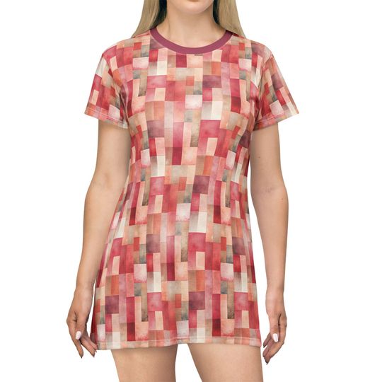 Discover Burgundy Bohemian Abstract T-Shirt Dress for Women