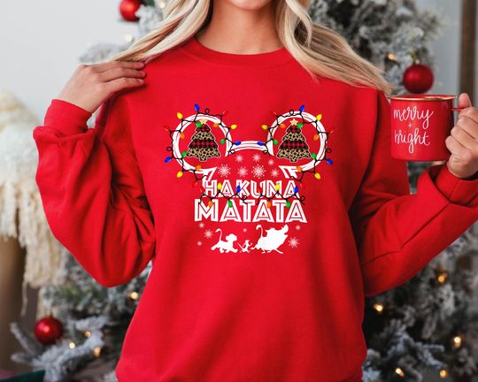 Hakuna Matata Christmas Sweatshirt | Retro Lion King Holiday Lights Tee 2025 | Vintage Disney Animal Kingdom Family Matching Top