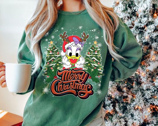 Discover Daisy Duck Merry Christmas Sweatshirt | Retro Disney Holiday Shirt | Vintage Daisy Disney World Family Matching Xmas Gift 2025