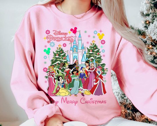 Discover Retro Disney Princess Christmas Sweatshirt | Vintage Castle Holiday Tee | Family Matching Disney World Xmas Outfit