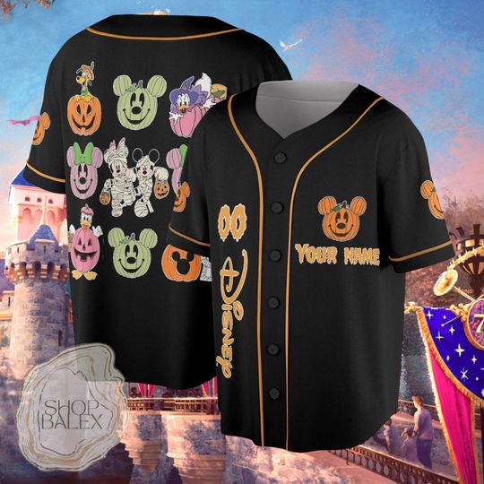 Discover Mickey Mouse Halloween Jersey, Mickey and Friends Pumpkin Shirt, Custom Name Baseball Jersey, Spooky Season Outfit
