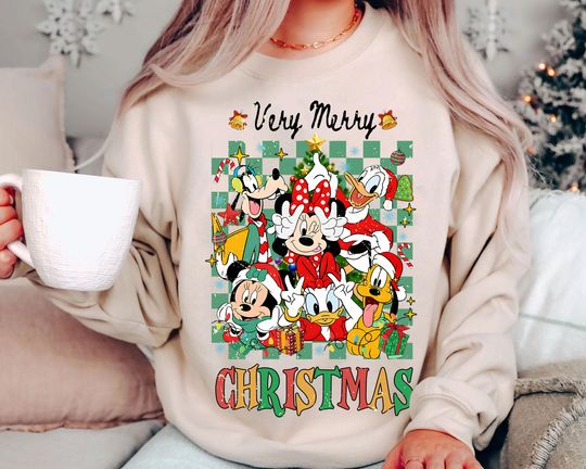 Discover Mickey and Friends Very Merry Christmas Shirt | Retro Disney Minnie Donald Goofy Pluto Tee 2025 | Vintage Family Matching Xmas Disney Trip