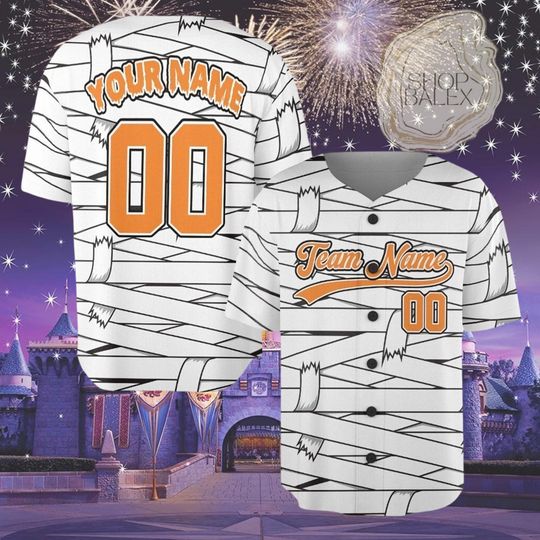 Discover Custom Mummy Halloween Baseball Jersey, Personalized Team Name & Number Jersey, Spooky Sports Jersey Shirt, Halloween Costume Outfit
