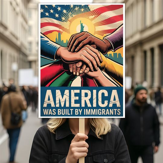 America Was Built By Immigrants Protest Sign, Anti-Trump Resistance, Political Activist Poster, Rally Sign, Resist Fascism, Resist Rascism