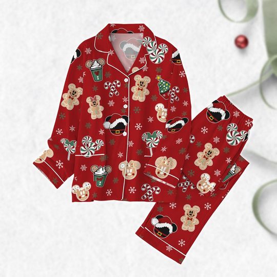 Discover Mickey Santa Hat Pajamas Set, Christmas Gingerbread Holiday Pajamas, Candy Canes Xmas Midnight Shirt, Disney Xmas Party 2025 Gifts