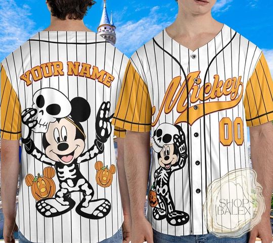 Discover Custom Disney Mickey Skeleton Halloween Baseball Jersey