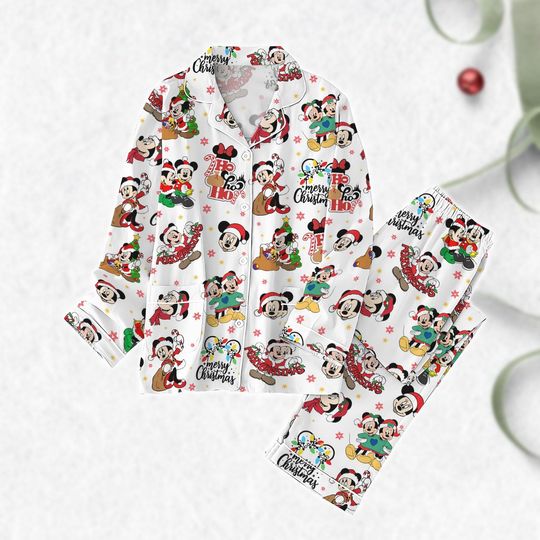 Discover Mickey And Minnie Christmas Pajamas Set, Disney Mouse Holiday Pajamas, Santa Mickey Pajamas Pants, Funny Cartoon Pjs, Xmas Holiday Gift