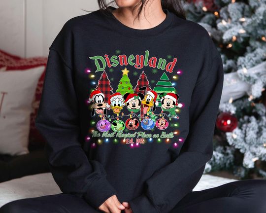 Discover Retro Disneyland Christmas Sweatshirt | Vintage Mickey Minnie Donald Goofy Pluto Holiday Tee | Family Matching Disney Outfit