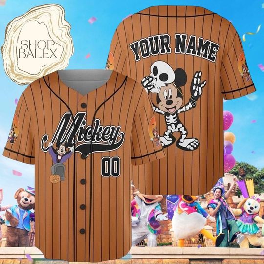 Disney Mickey Skeleton Halloween Baseball Jersey, Spooky Mickey Mouse Jersey Shirt