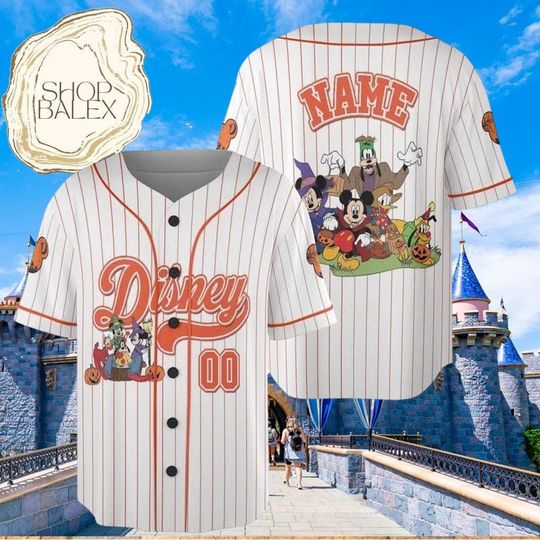Discover Custom Disney Halloween Baseball Jersey, Personalized Mickey Mouse Jersey Shirt, Spooky Disney Costume Outfit for Adults & Kids