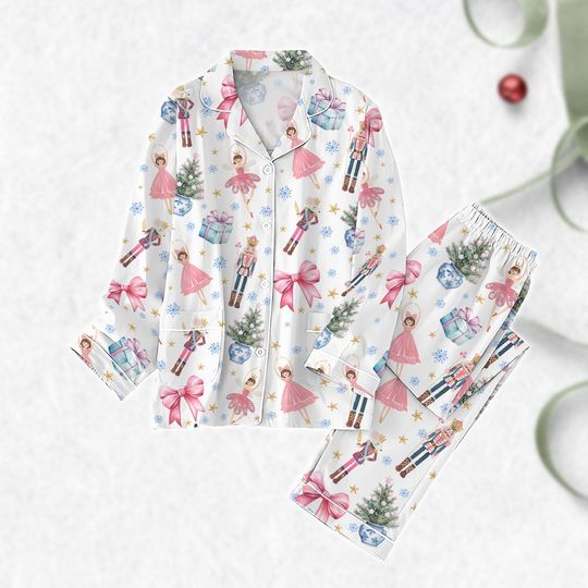 Nutcracker Christmas Pajama Set with Christmas Tree Holiday Pattern for Women