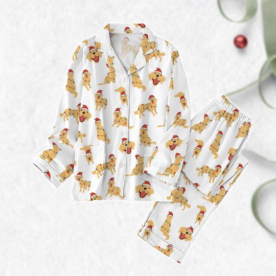 Dachshund Dog Christmas Pajamas Set, Santa Holiday Sleepwear for Women, Xmas Gifts