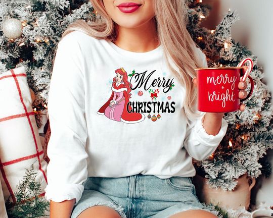 Discover Retro Aurora Sleeping Beauty Christmas Sweatshirt | Vintage Disney Princess Merry Xmas Tee | Holiday Family Matching Outfit