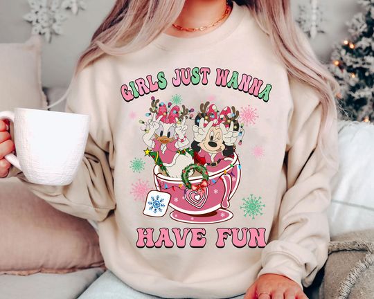 Discover Minnie and Daisy Christmas Shirt | Girls Just Wanna Have Fun Disney Tee 2025 | Cute Retro Holiday Top | Family Matching Xmas Gift