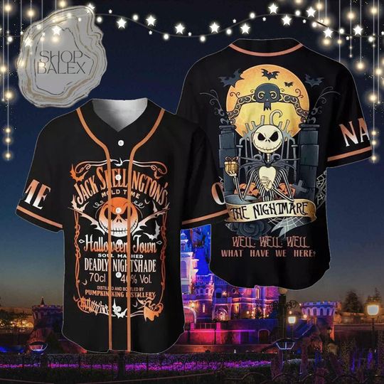 Discover Custom Jack Skellington Halloween Baseball Jersey, The Nightmare Before Christmas Jersey, Spooky Pumpkin King Shirt for Adults & Kids