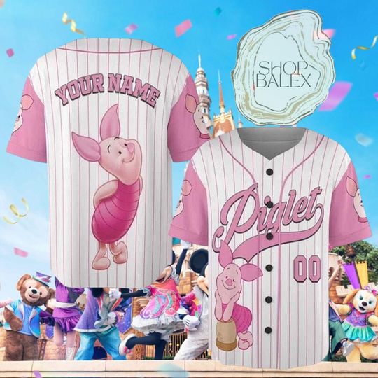 Discover Custom Piglet Baseball Jersey, Personalized Winnie the Pooh Piglet Shirt