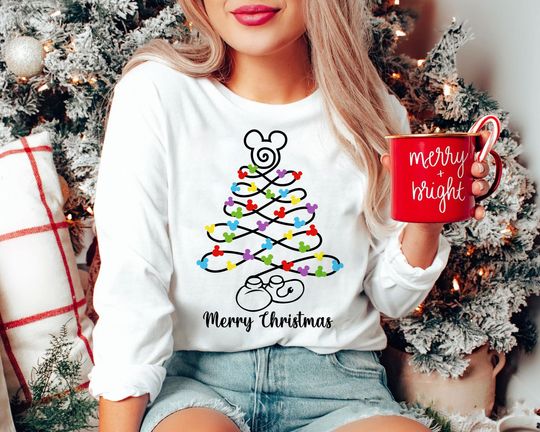 Discover Disney Christmas Tree Sweatshirt | Retro Mickey Lights Holiday Tee | Vintage Merry Xmas Top 2025 | Family Matching Disney World Gift