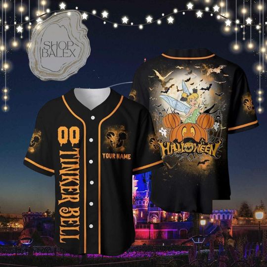 Tinker Bell Halloween Baseball Jersey, Custom Name Disney Halloween Shirt