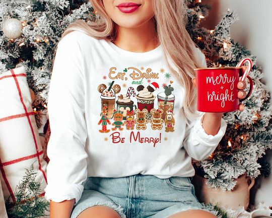 Discover Disney Gingerbread Christmas Shirt Eat Drink and Be Merry | Retro Holiday Coffee Cocoa Tee 2025 | Vintage Disney World Trip Family Gift