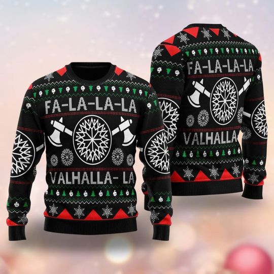 Christmas Viking Valhalla Ugly Sweater, Viking Warrior Christmas Sweater