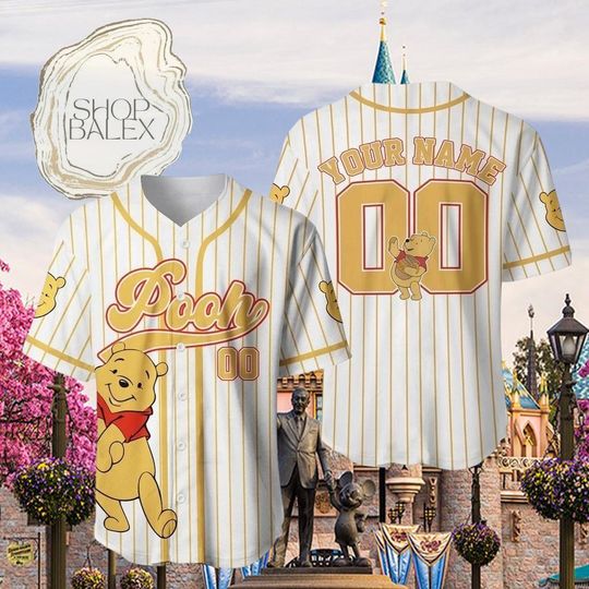 Discover Custom Winnie the Pooh Baseball Jersey, Personalized Pooh Bear Jersey Shirt