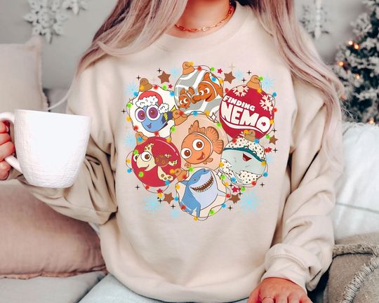 Retro Finding Nemo Christmas Sweatshirt | Vintage Dory Pixar Holiday Tee | Disney Family Matching Xmas Outfit 2025