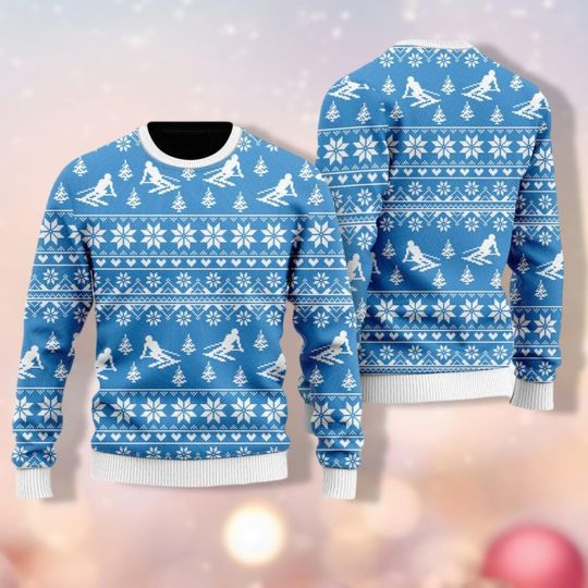 Discover Christmas Skiing Winter Sport Ugly Sweater, Snowboarding Holiday Ugly Sweatshirt, Ski Resort Winter Gift