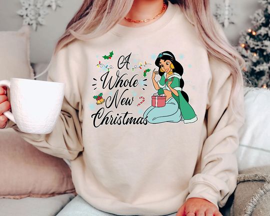 Discover Retro Jasmine Aladdin Christmas Sweatshirt | Vintage Disney Princess A Whole New Xmas Tee | Family Matching Holiday Outfit