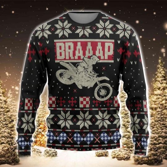 Christmas Braaap Motorcycle Ugly Sweater, Motorcycle Gifts, Merry Christmas, Gift For Holiday