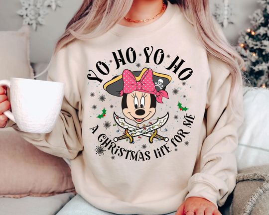 Discover Pirate Minnie Christmas Shirt | Yo Ho Ho Disney Holiday Sweatshirt 2025 | Retro Pirate Xmas Tee | Family Matching Disney Gift