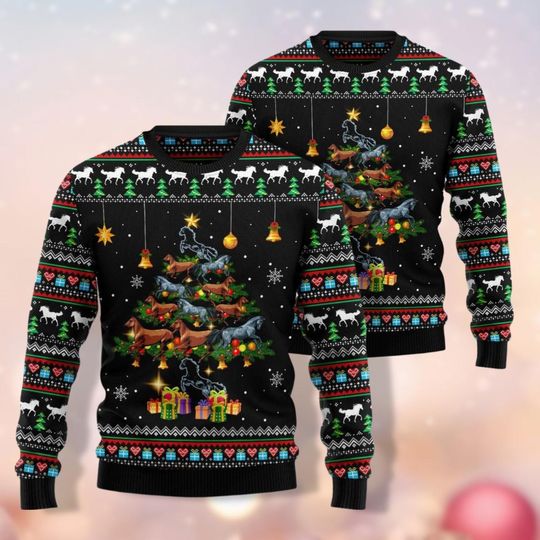 Discover Horses Christmas Tree Ugly Sweater, Christmas Horse Shirt, Christmas Animal Sweater, Xmas Sweater Party, Holiday Christmas Sweater